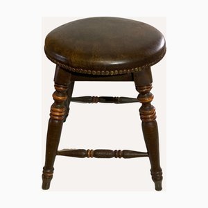 Antique Victorian Tudor Low Elm Bar Stool, England, 1900s-BHG-1277873