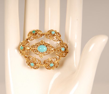 Antique Victorian Yellow Gold & Turquoise Brooch-GOE-978760