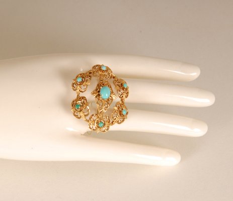 Antique Victorian Yellow Gold & Turquoise Brooch-GOE-978760