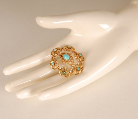 Antique Victorian Yellow Gold & Turquoise Brooch-GOE-978760