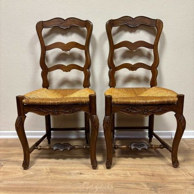 Antique Walnut Chairs with Straw Weave, France, 19th Century, Set of 4-ALF-2033555