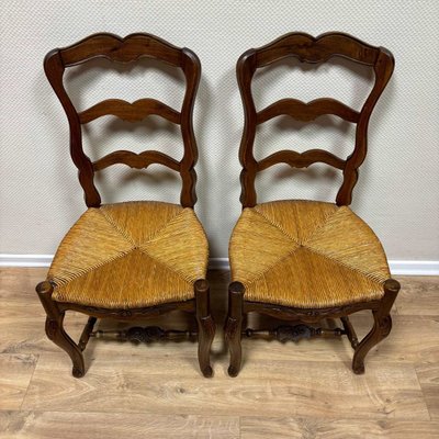 Antique Walnut Chairs with Straw Weave, France, 19th Century, Set of 4-ALF-2033555