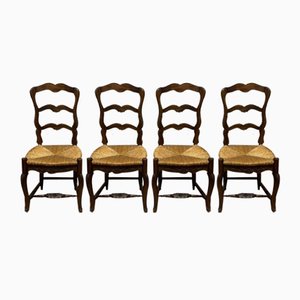 Antique Walnut Chairs with Straw Weave, France, 19th Century, Set of 4-ALF-2033555