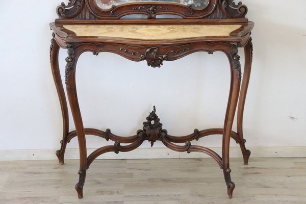 Antique Walnut Console Table with Mirror, 1880-DCO-933340