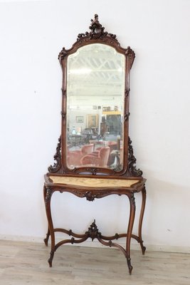 Antique Walnut Console Table with Mirror, 1880-DCO-933340