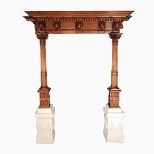 Antique Walnut Fireplace with Lions Heads-NQV-749321