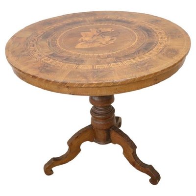 Antique Walnut Inlay Center Table, 1850s-DCO-1370906