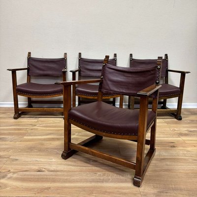 Antique Walnut & Leather Fireside Chairs by Alfred Loos, Vienna, 1930s, Set of 4-ALF-2033593