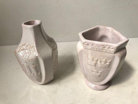 Antique White Ceramic Commemorative Vases by Hermann August Kähler, 1900s, Set of 2-LCR-934798