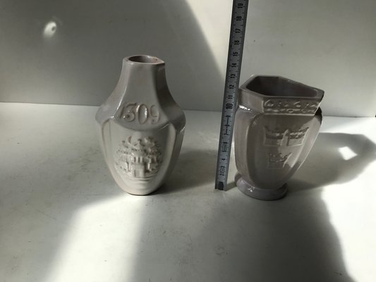 Antique White Ceramic Commemorative Vases by Hermann August Kähler, 1900s, Set of 2-LCR-934798