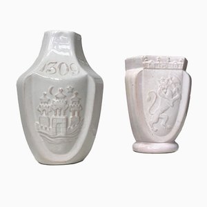 Antique White Ceramic Commemorative Vases by Hermann August Kähler, 1900s, Set of 2-LCR-934798