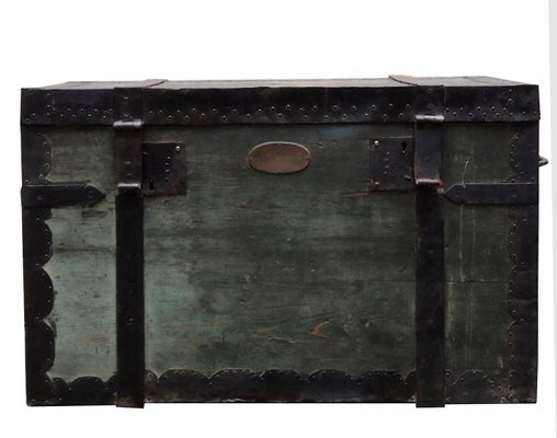 Antique Wood and Metal Travel Trunk, Italy, 1940s-YUW-1777268