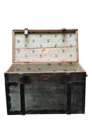 Antique Wood and Metal Travel Trunk, Italy, 1940s-YUW-1777268