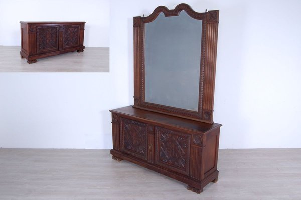 Antique Wood Chest of Drawers with Mirror, 1900s-XSG-695917