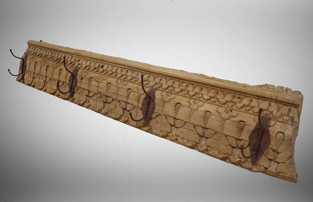 Antique Wood Handcarved Wall Coat Rack, 1890s-UZN-1804122