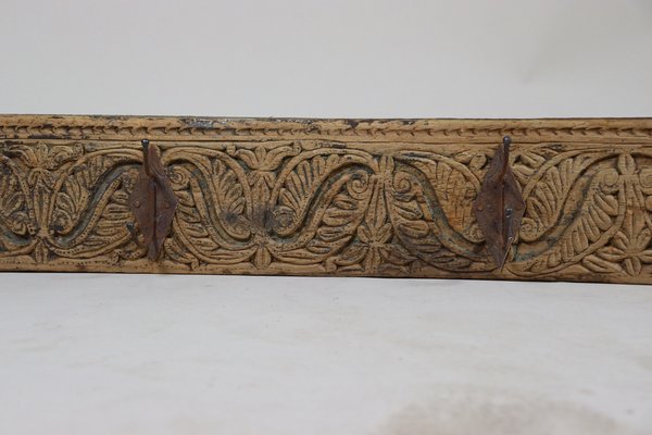 Antique Wood Handcarved Wall Coat Rack, 1890s-UZN-1804120