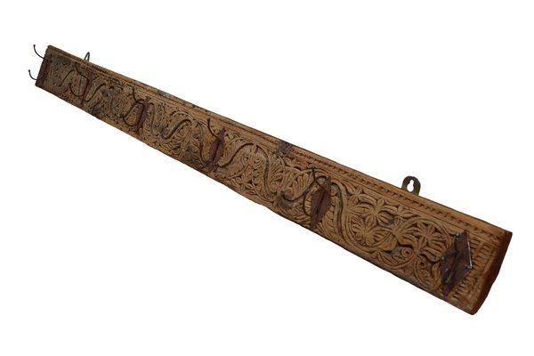 Antique Wood Handcarved Wall Coat Rack, 1890s-UZN-1804120