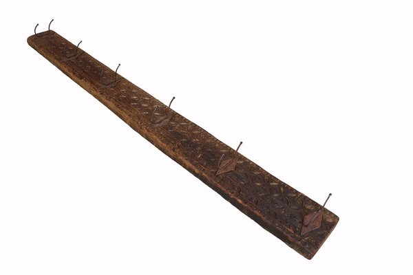 Antique Wood Handcarved Wall Coat Rack, 1890s-UZN-1804118