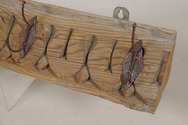 Antique Wood Handcarved Wall Coat Rack, 1890s-UZN-1804121