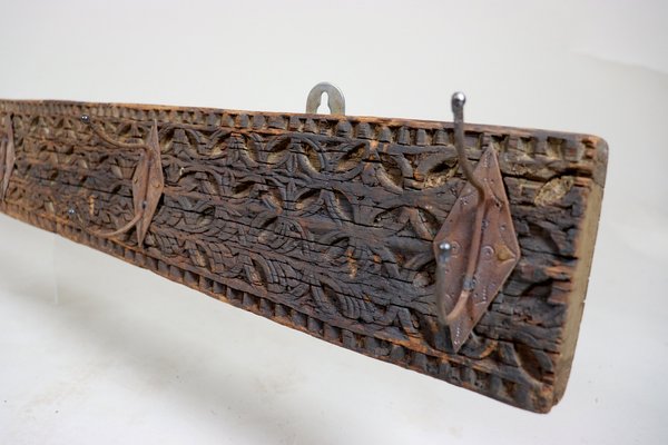 Antique Wood Handcarved Wall Coat Rack, 1890s-UZN-1804118