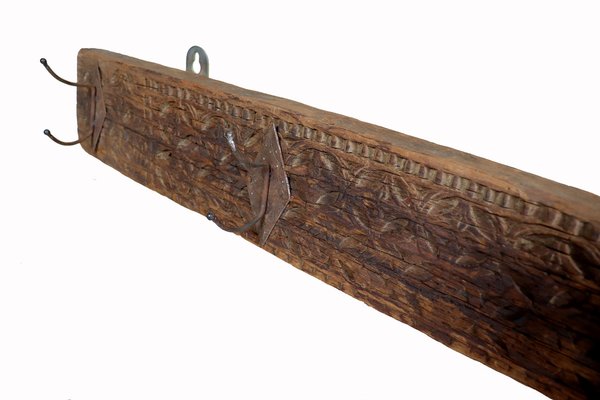 Antique Wood Handcarved Wall Coat Rack, 1890s-UZN-1804118