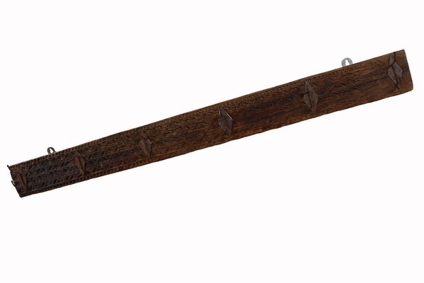 Antique Wood Handcarved Wall Coat Rack, 1890s-UZN-1804118