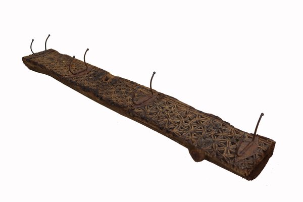 Antique Wood Handcarved Wall Coat Rack, 1890s-UZN-1804119