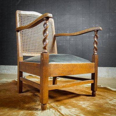 Antique Wood Leather Chair from Vroom & Dreesmann, 1920s-IA-899409