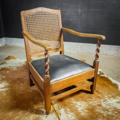 Antique Wood Leather Chair from Vroom & Dreesmann, 1920s-IA-899409