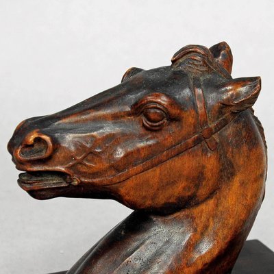 Antique Wooden Carved Horse Paper Weight, 1920s-KJP-1149405