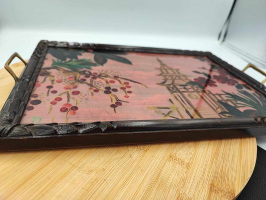 Antique Wooden Carved Tray Painted on Glass-CAQ-1275937