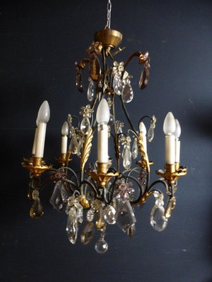 Antique Wrought Iron and Gilded Cage Chandelier-WSV-682015