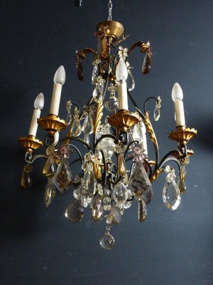 Antique Wrought Iron and Gilded Cage Chandelier-WSV-682015