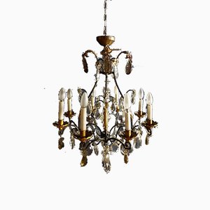 Antique Wrought Iron and Gilded Cage Chandelier-WSV-682015