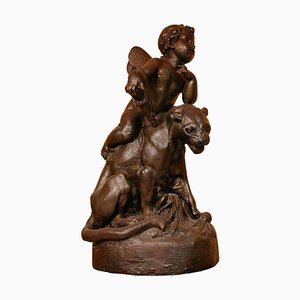 Antoine Durenne (1822-1895), Amor Seated on a Panther, Late 19th Century, Cast Iron-TDA-1376396