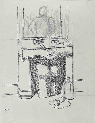 Antoine Mayo, Man at Work, Ink & Pencil Drawing, Late 20th Century-ZCI-1762250