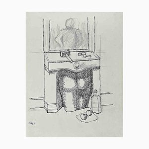 Antoine Mayo, Man at Work, Ink & Pencil Drawing, Late 20th Century-ZCI-1762250