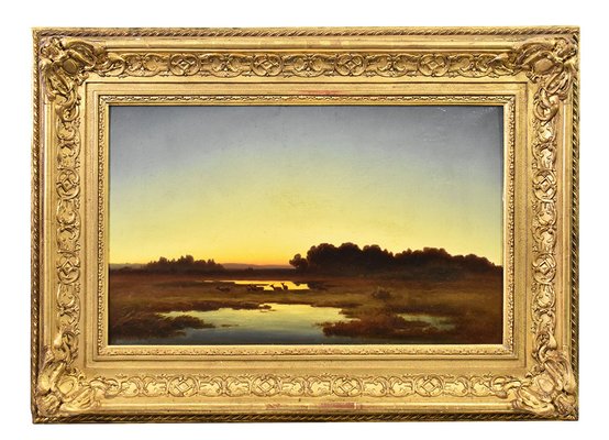 Anton Zwengauer, Landscape at Sunset with Deer, 19th Century, Oil on Canvas, Framed-YVI-1811591