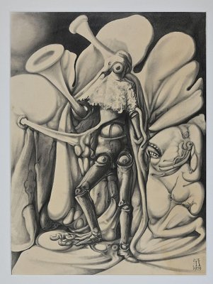 Antonio De Totero, Fantastic Figure, Pencil and Charcoal, 1979-ZCI-844982