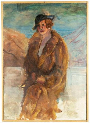 Antonio Feltrinelli, Lady with Fur, Painting, 1930s-ZCI-1769970