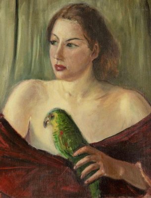 Antonio Feltrinelli, Woman with Parrot, Oil on Canvas, 1930s, Framed-ZCI-1769969