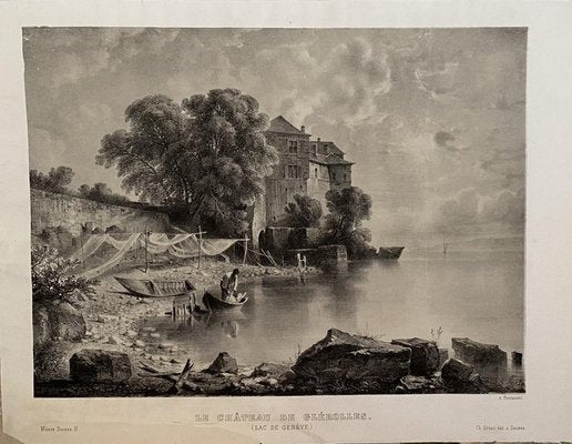 Antonio Fontanesi, Lac De la Geneve, Lithograph, 19th Century-ZCI-1781558