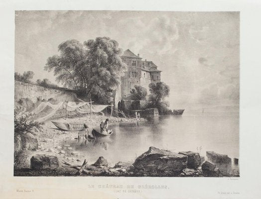 Antonio Fontanesi, Lac De La Geneve, Lithograph, Mid-19th Century-ZCI-871116