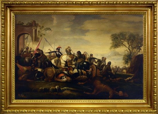 Antonio Savisio, Battle Scene, 1990s, Oil on Canvas, Framed-VHF-1254567