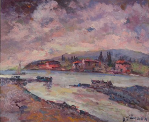 Antonio Sbrana, Evening in Maremma Along the Coast, Oil on Panel-KHH-1300858