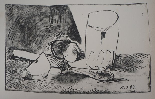 Apple, Glass, and Knife Lithograph by Pablo Picasso, 1947-KHH-672990