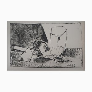 Apple, Glass, and Knife Lithograph by Pablo Picasso, 1947-KHH-672990