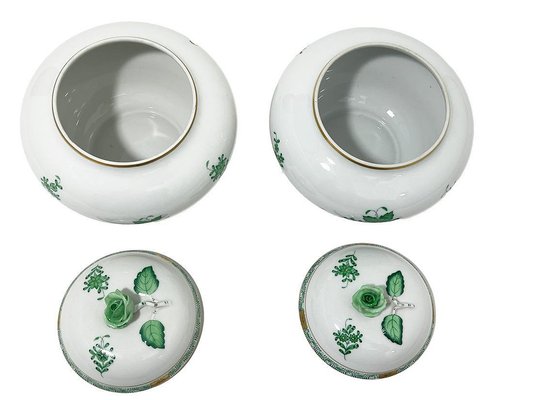 Apponyi Green Ginger Jars in Porcelain from Herend Hungary, 1930s-1960s, Set of 2-UCH-1722865