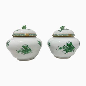 Apponyi Green Ginger Jars in Porcelain from Herend Hungary, 1930s-1960s, Set of 2-UCH-1722865