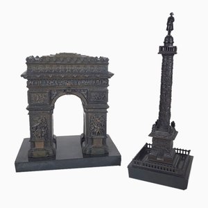 Arc de Triomphe et Colonne Vendôme, Bronze, 19th Century, Set of 2-SYQ-1738561